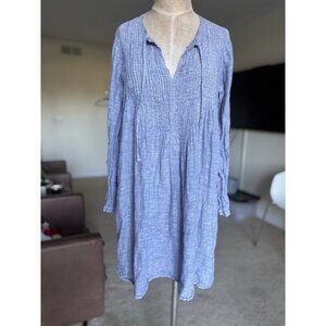 CP Shades Regina Linen Tunic Dress Size S Pintuck Lagenlook Boho Hippie Blue